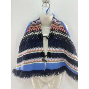 LITTLE LASS MULTICOLOR STRIPED FRINGE HEM GIRLS PONCHO CAPE SIZE: 4T